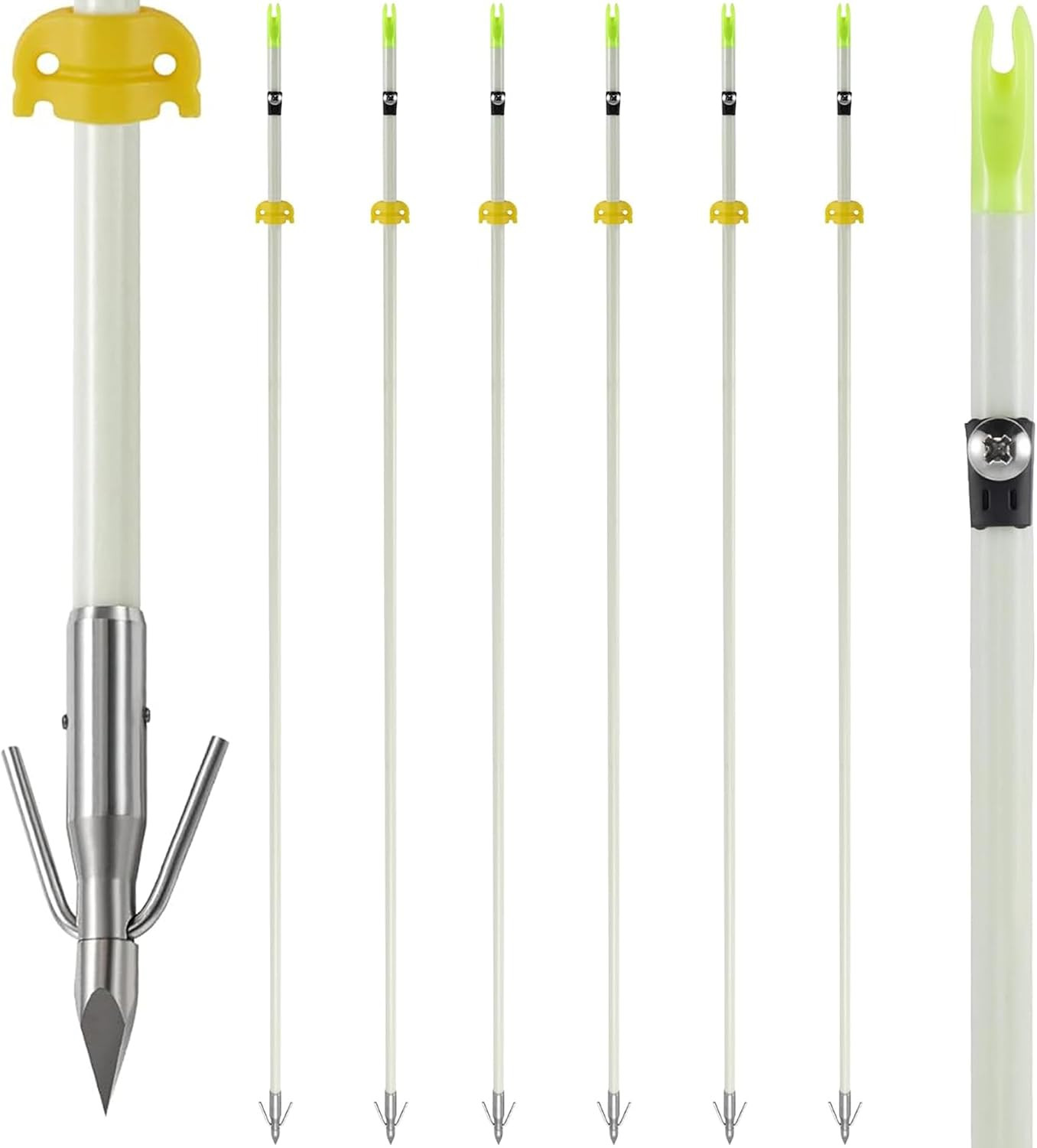 6 Pack Bowfishing Arrows 32 Inch with Broadheads and Safty Slides Bow Fishing Ar