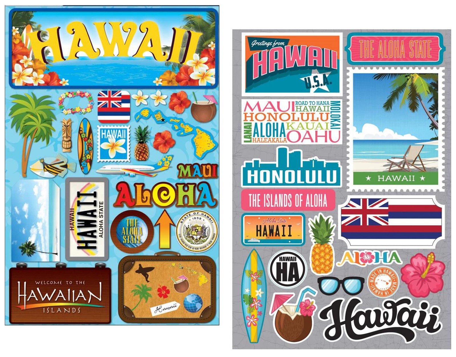 Hawaii Aloha Stickers - Tropical Pineapple Palm Tree Hawaiian Theme Scrapbook...