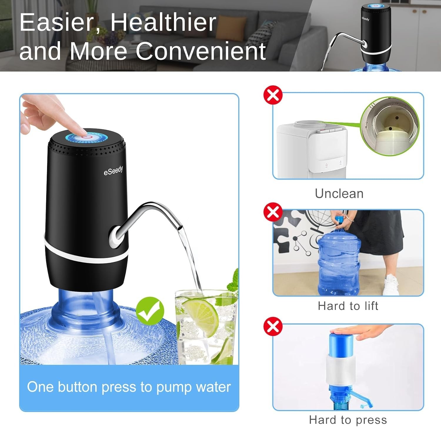 Rechargeable Water Dispenser for 5 Gallon Bottles - Fast Pumping, Compact Design