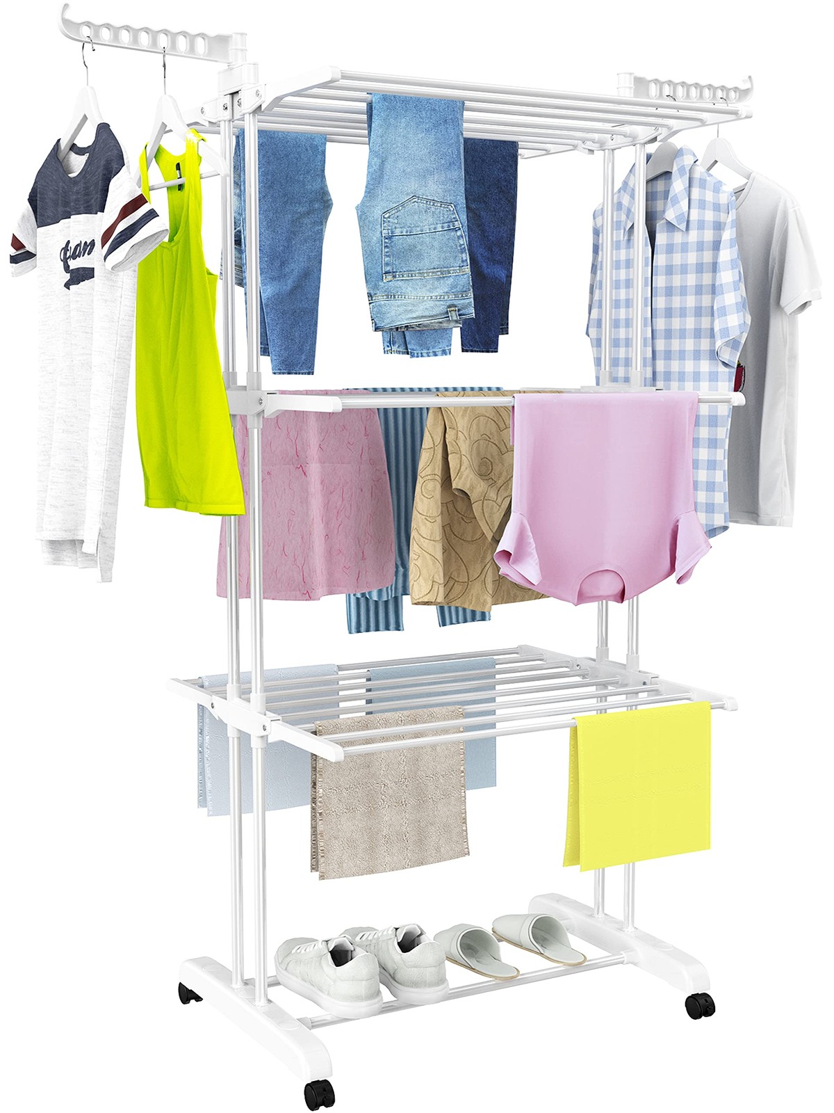 Clothes Drying Rack, Large 4-Tier Foldable Drying Rack Clothing(67.7H x 19.7W...