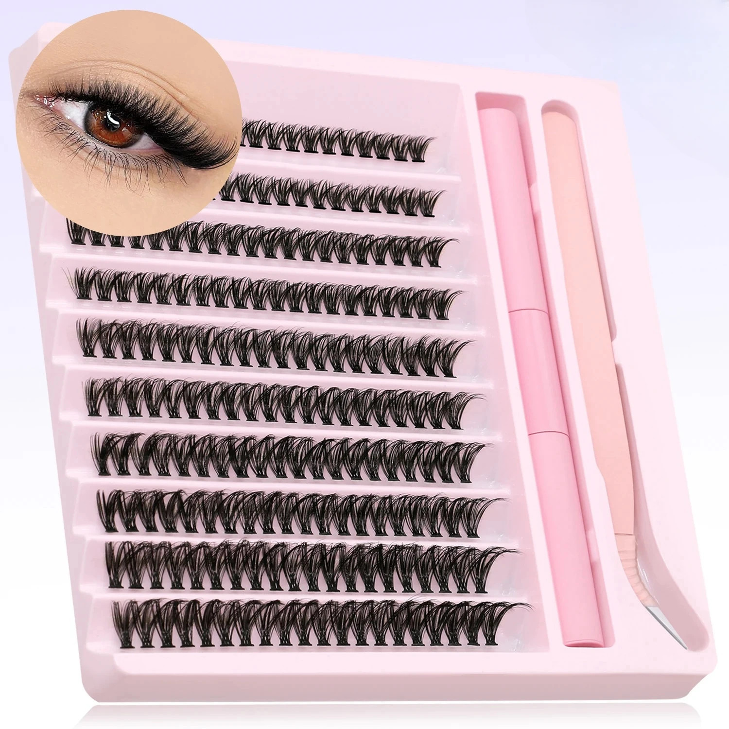 Natural Cluster 200pcs Lashes Set - C-Curl, Mixed Lengths 10-16mm for Effortless