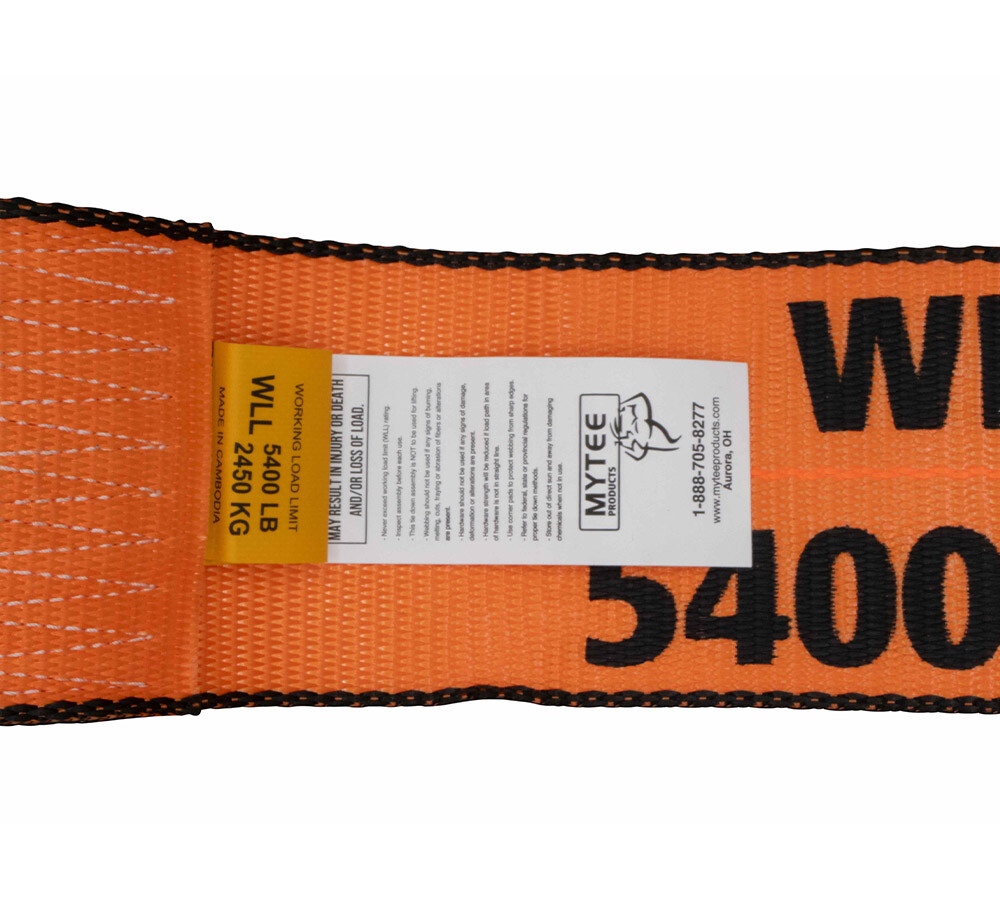 4"x5' Orange Roll Off Winch Strap for Container w/ Large Flat Hook 6,667 lbs WLL