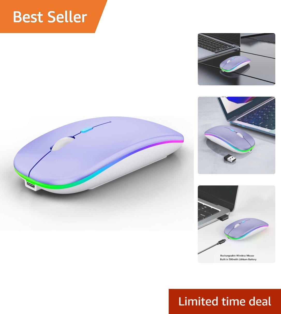 High Precision Wireless Bluetooth Mouse with Colorful Lights & Long Battery Life