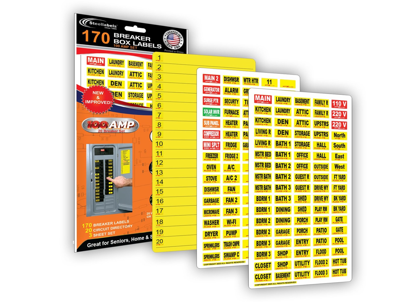 170 Circuit Breaker Decals  100 AMP Set  Vinyl Labels for Breaker Panel Boxes...