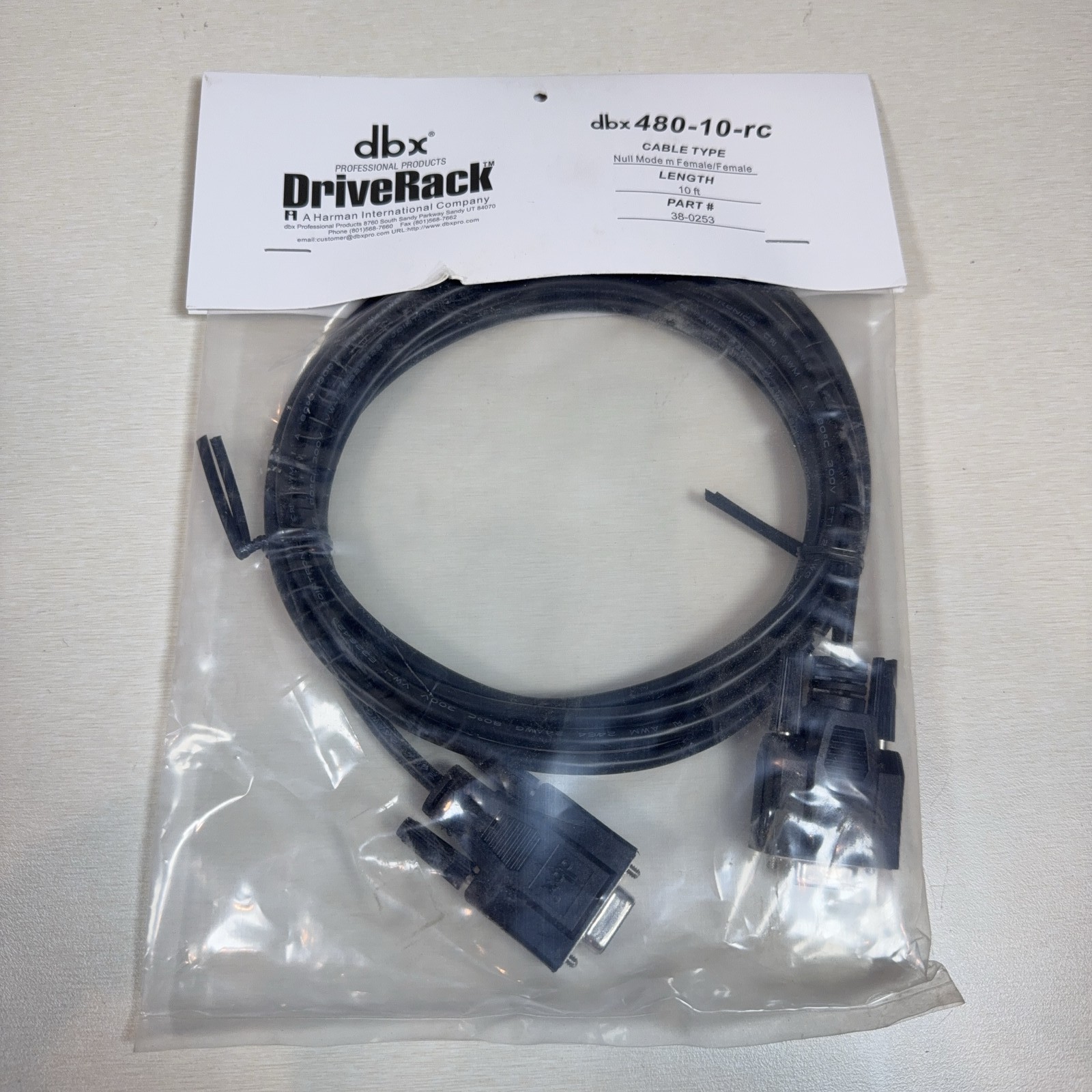 dbx 480-10-rc DriveRack Null Modem Cable 38-0253 10ft DB9 Female to Female NEW
