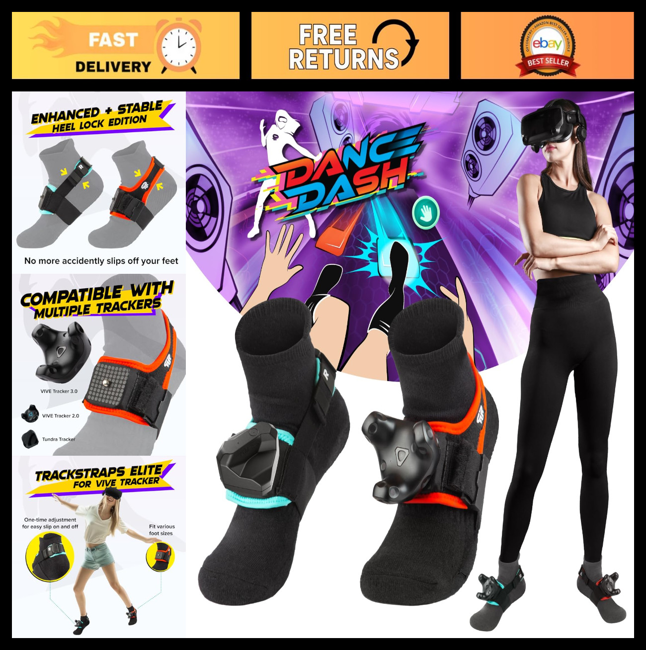 VR Foot Straps for Full Body Tracking - Compatible with Vive Tracker 3.0 & 2.0,