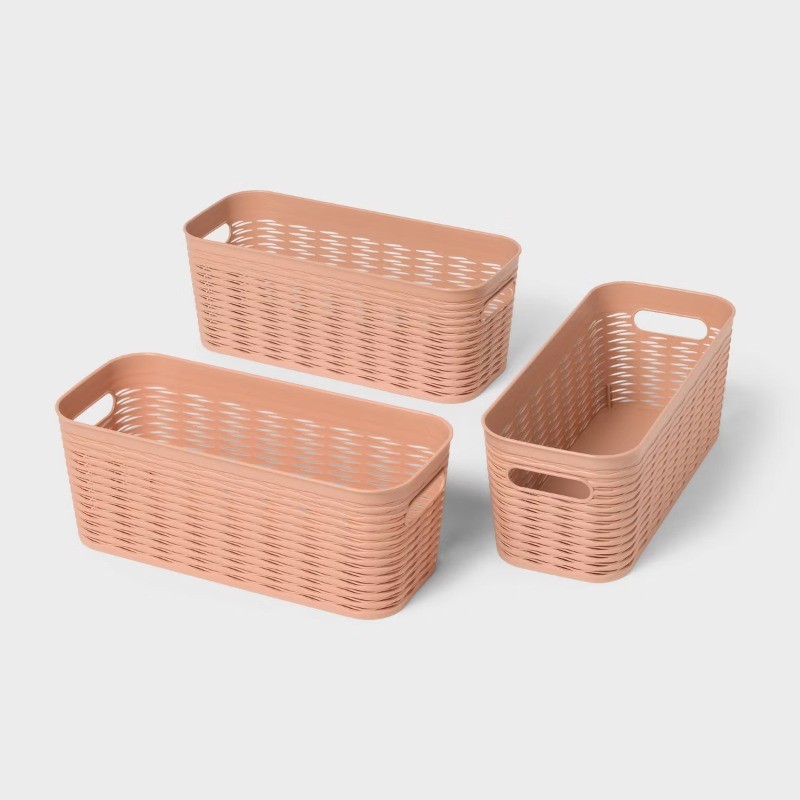 3pk Wave Half Medium Decorative Baskets Terracotta