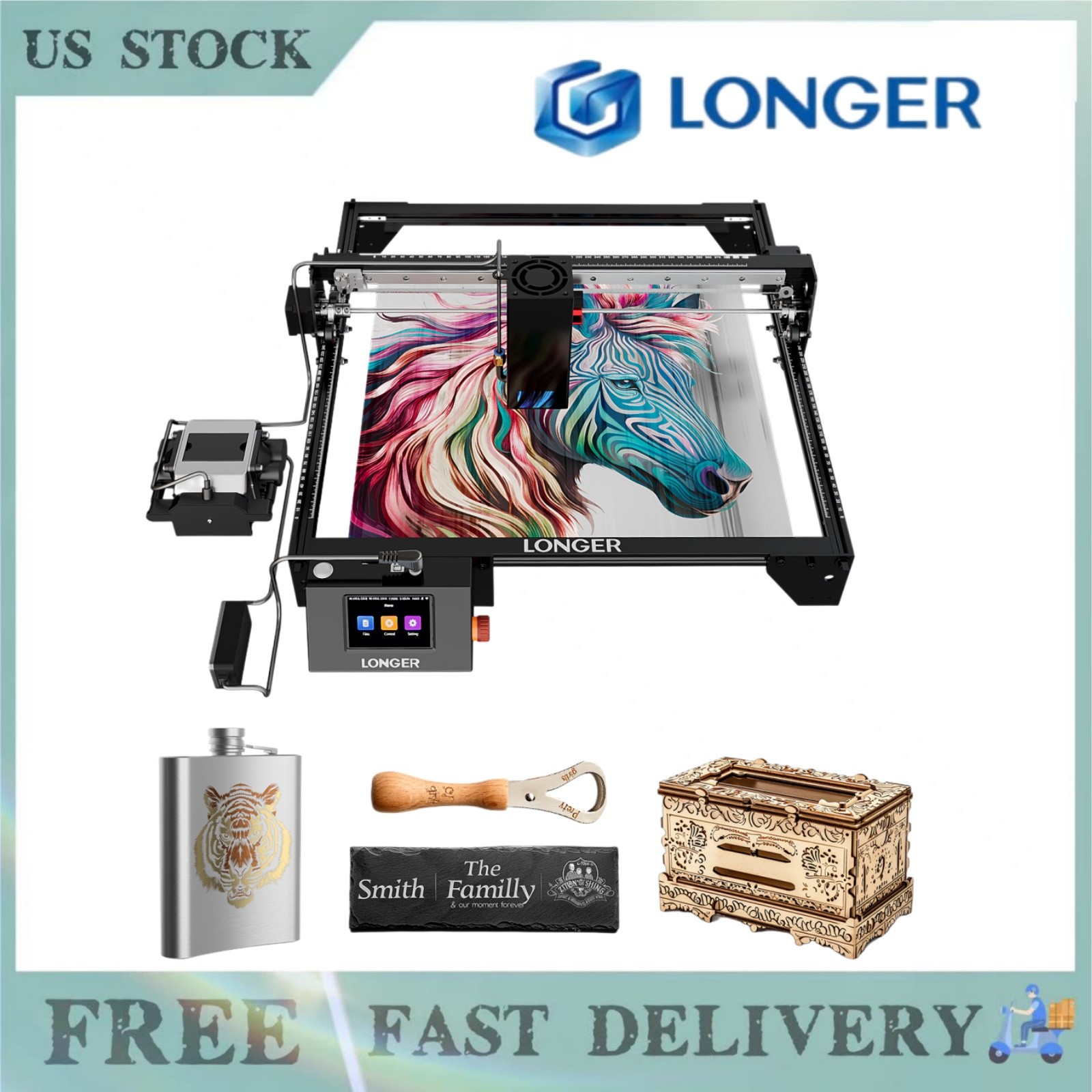 LONGER RAY5 40W Laser Engraver Machine Equipped W/Protective Cover 3.5in Screen