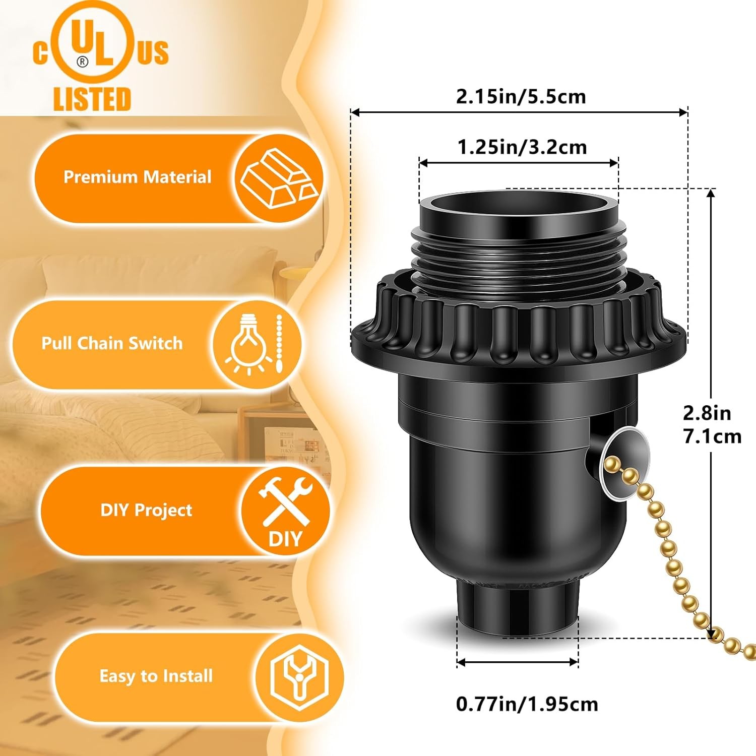 UL Listed E26 Threaded Pull Chain Lamp Socket Replacement Socket E26 Threaded