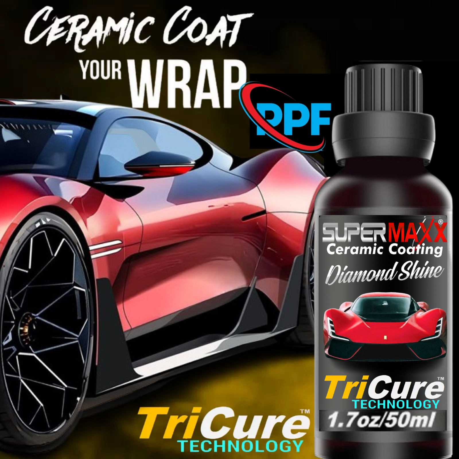 SUPERMAXX CERAMIC COATING PPF  VINYL WRAP SPOT STAIN PROTECTION - 1.7oz/50ml KIT