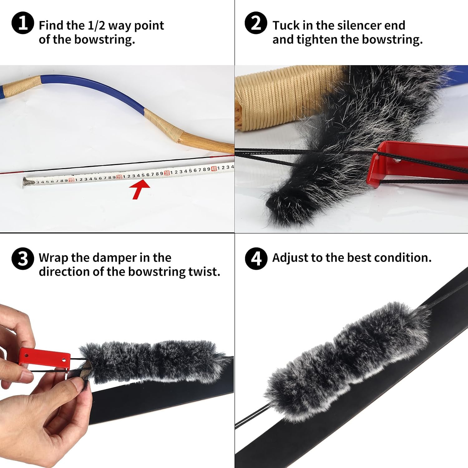 Archery Bow String Silencers - 2 Pair Otter Hide & String Separator Recurve Bow
