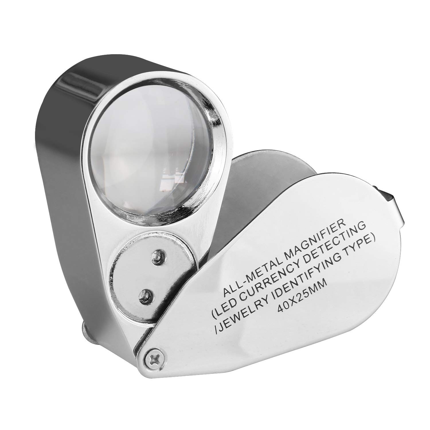 40X Illuminated Jeweler LED and UV Lens Loupe Magnifier with Metal Constructi...