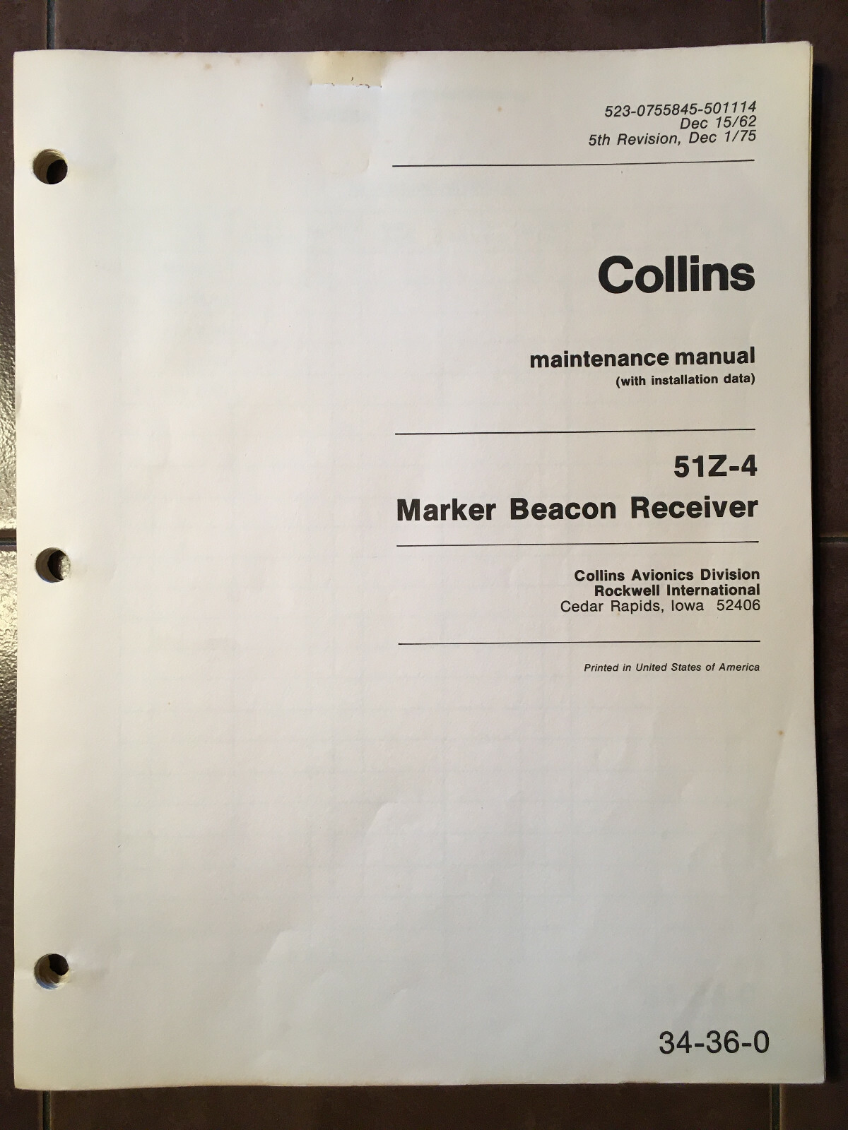 Collins 51Z-4 Marker Install manual