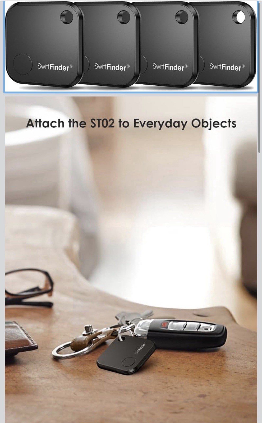 SwiftFinder ST02 Bluetooth Item Finder Tracker Key Finder, Black