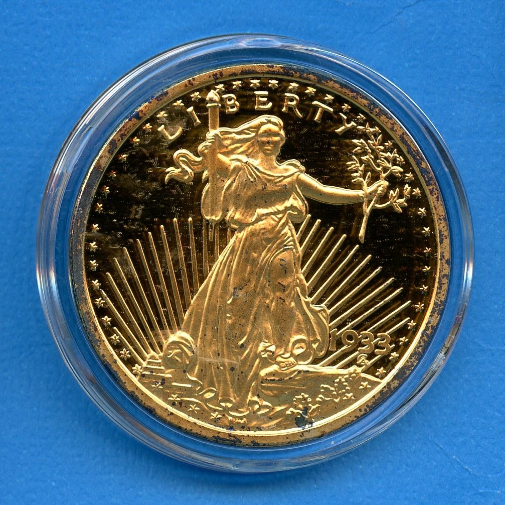 St Saint Gaudens Double Eagle $20 Style 1933 24k Gold Gilded Fantasy Medal #53