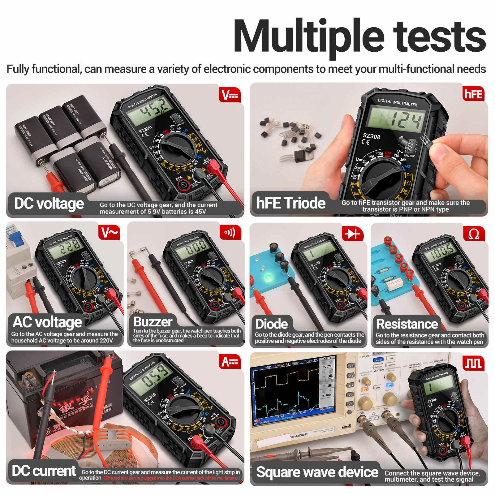 LCD Digital Multimeter with Buzzer for Continuity AC DC Voltage Current Testing