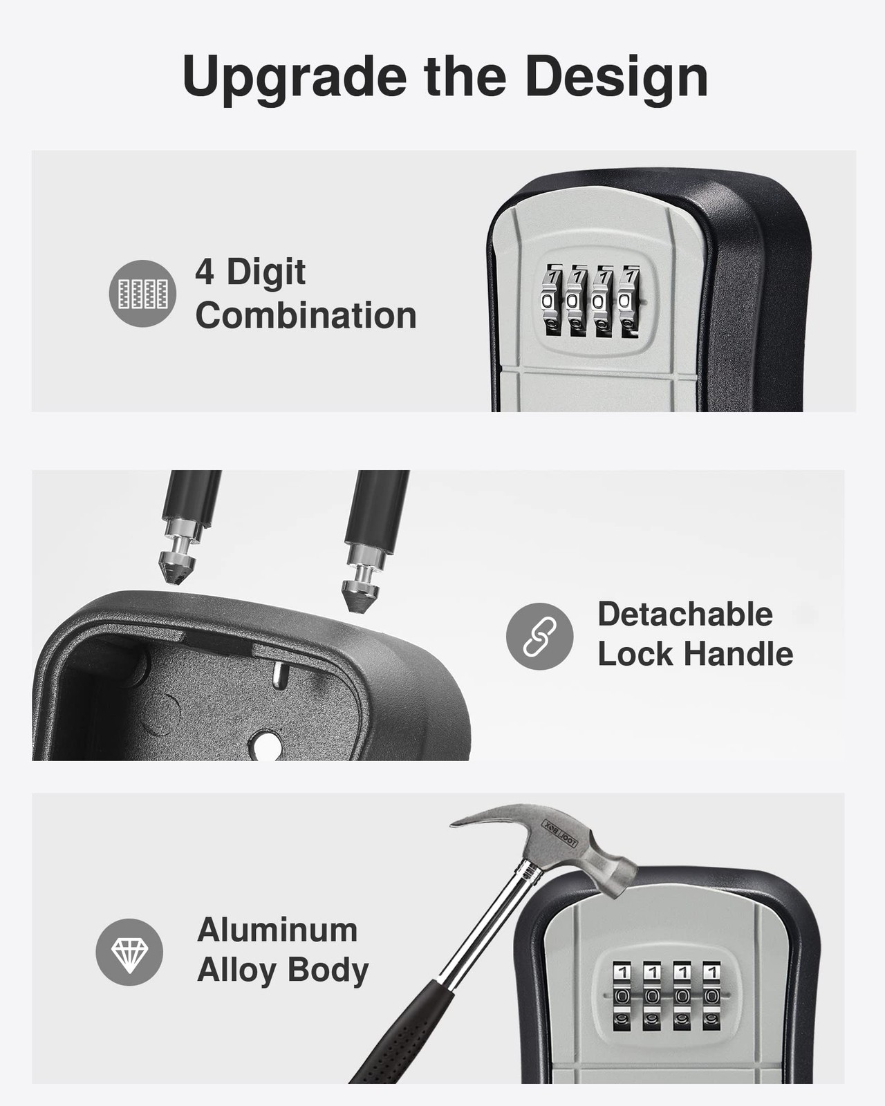 Puroma Key Lock Box, Portable Combination Lockbox Medium Capacity, Gray