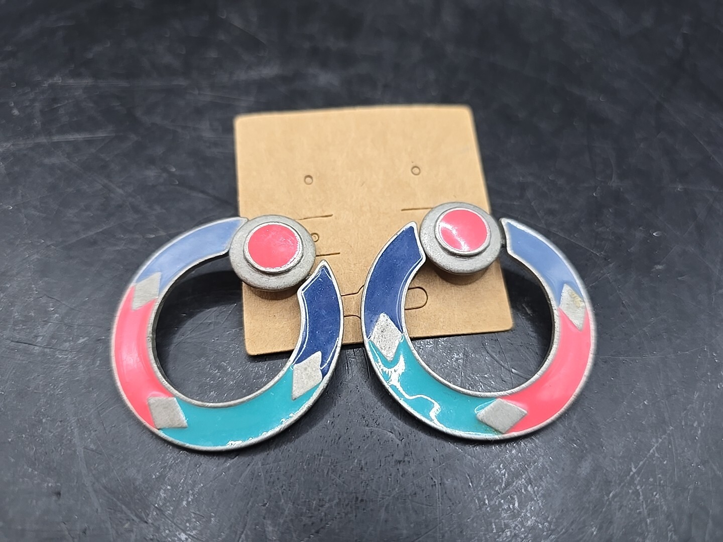VTG Enameled Southeastern Style Door Knocker Pierced Earrings