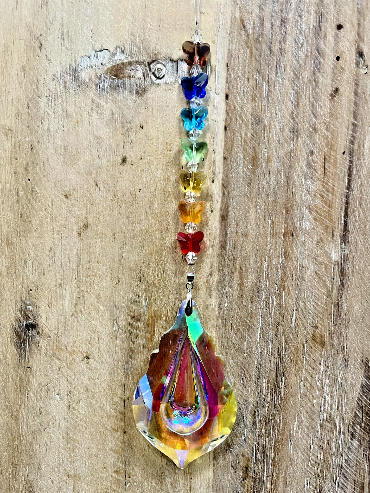 Suncatcher Chakra Rainbow Beads and Crystal, 8"L
