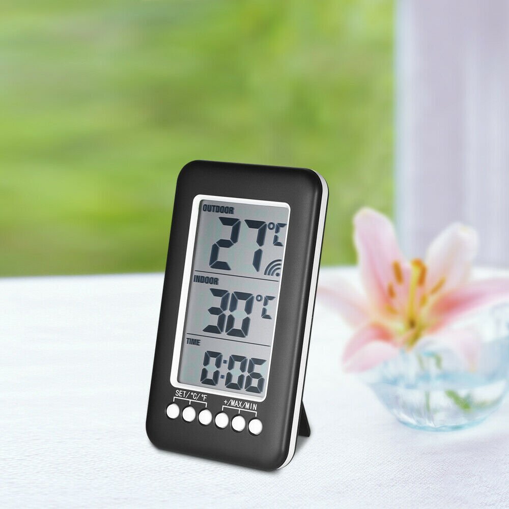 Digital Thermometer Clock Temperature Wireless Transmitter Meter In / Outdoor US