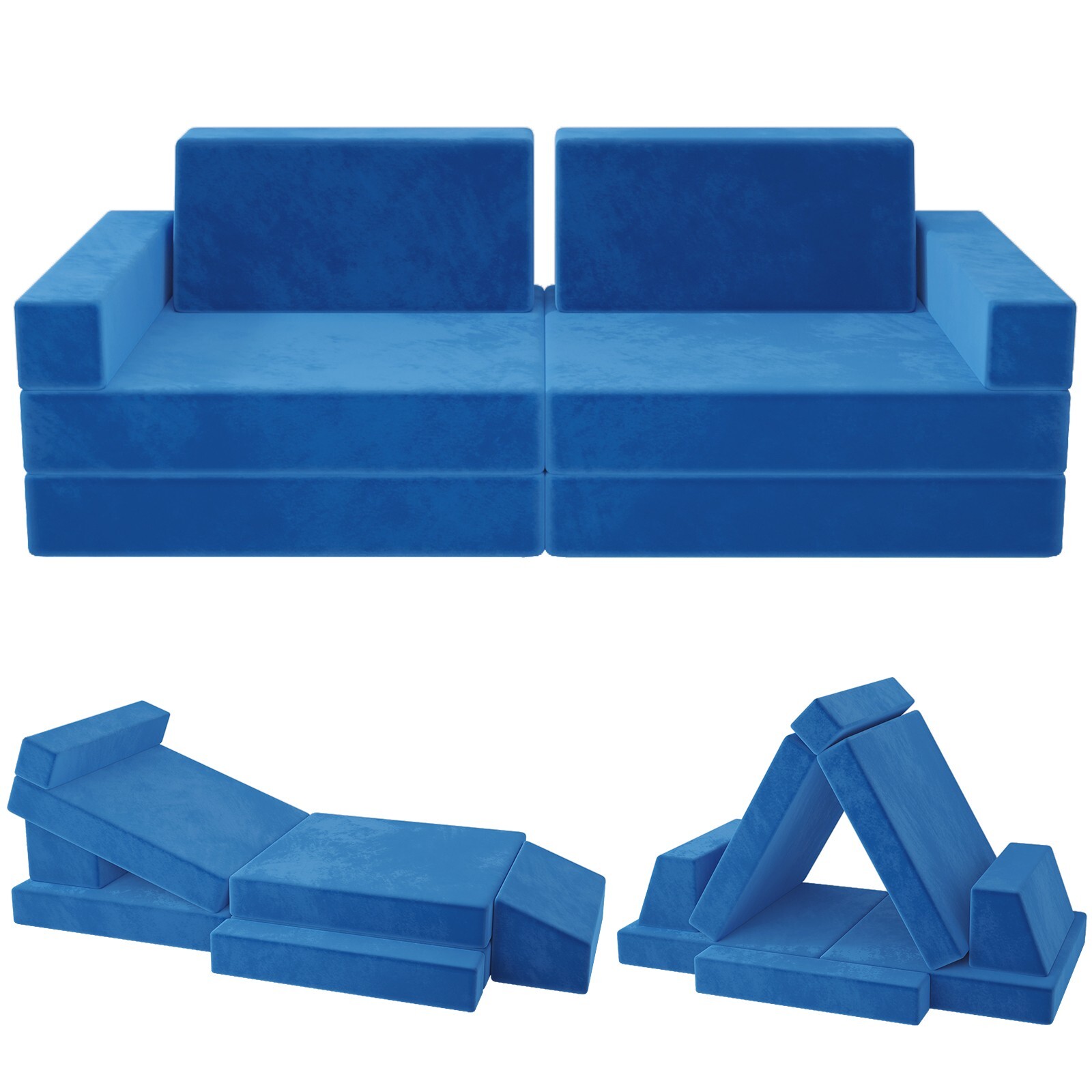 Modular Kids Play Couch Outdoor Furniture Set Toddler Sofa Chair Seat Set Blue