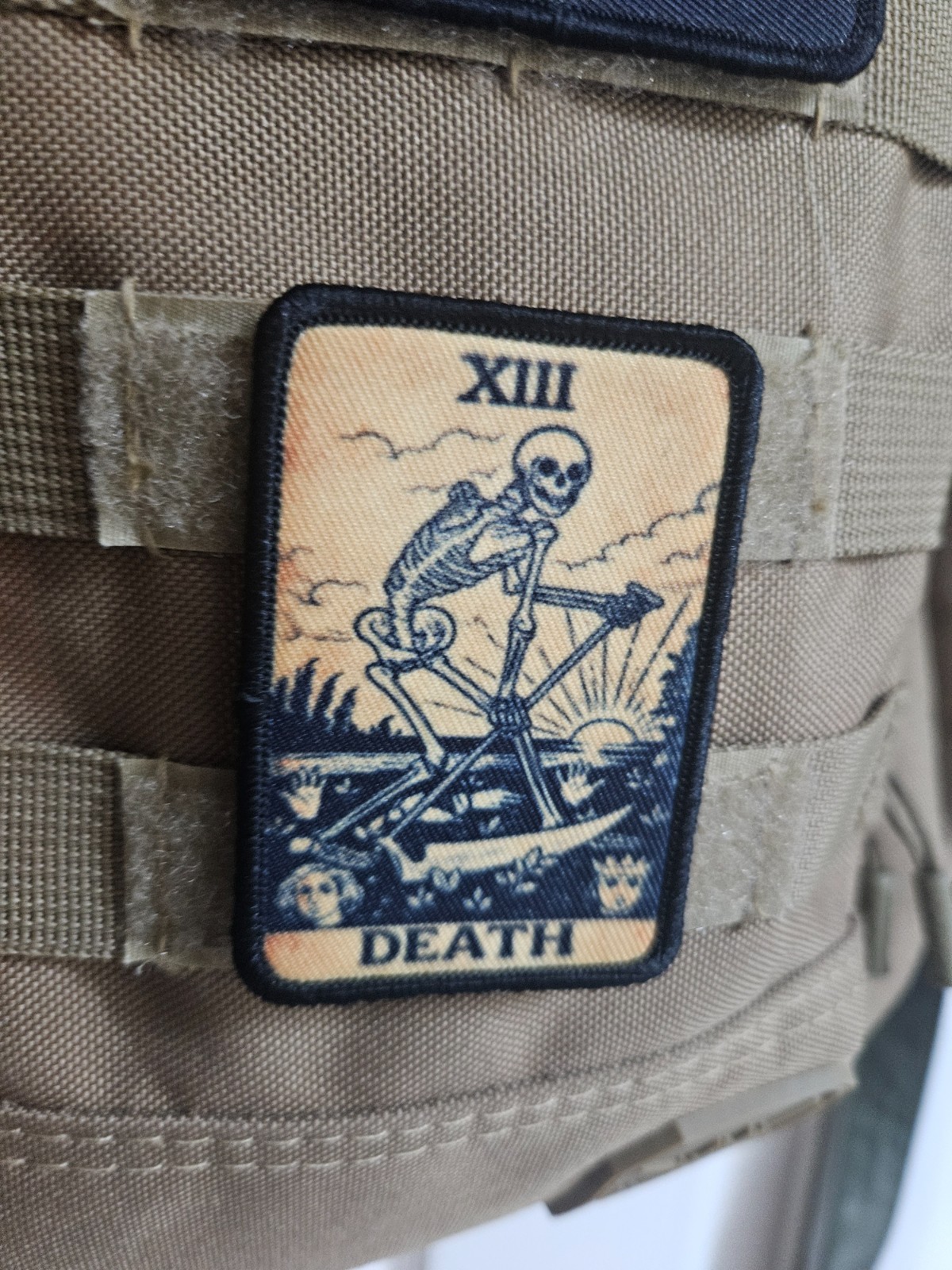 Death grim reaper tarot card 2"x3" morale patch with hook and loop backing