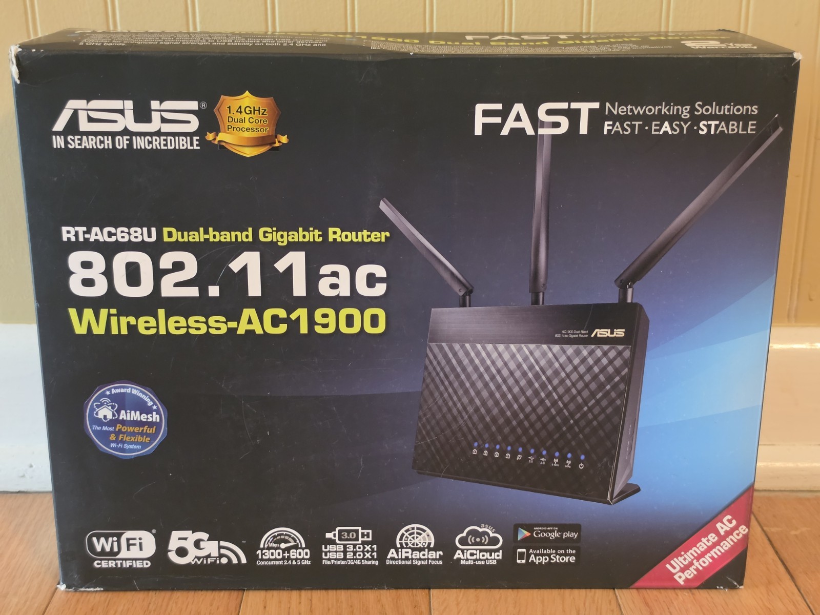 ASUS RT-AC68U AC1900 Dual-Band Gigabit WiFi 802.11ac Router VPN 4-Port
