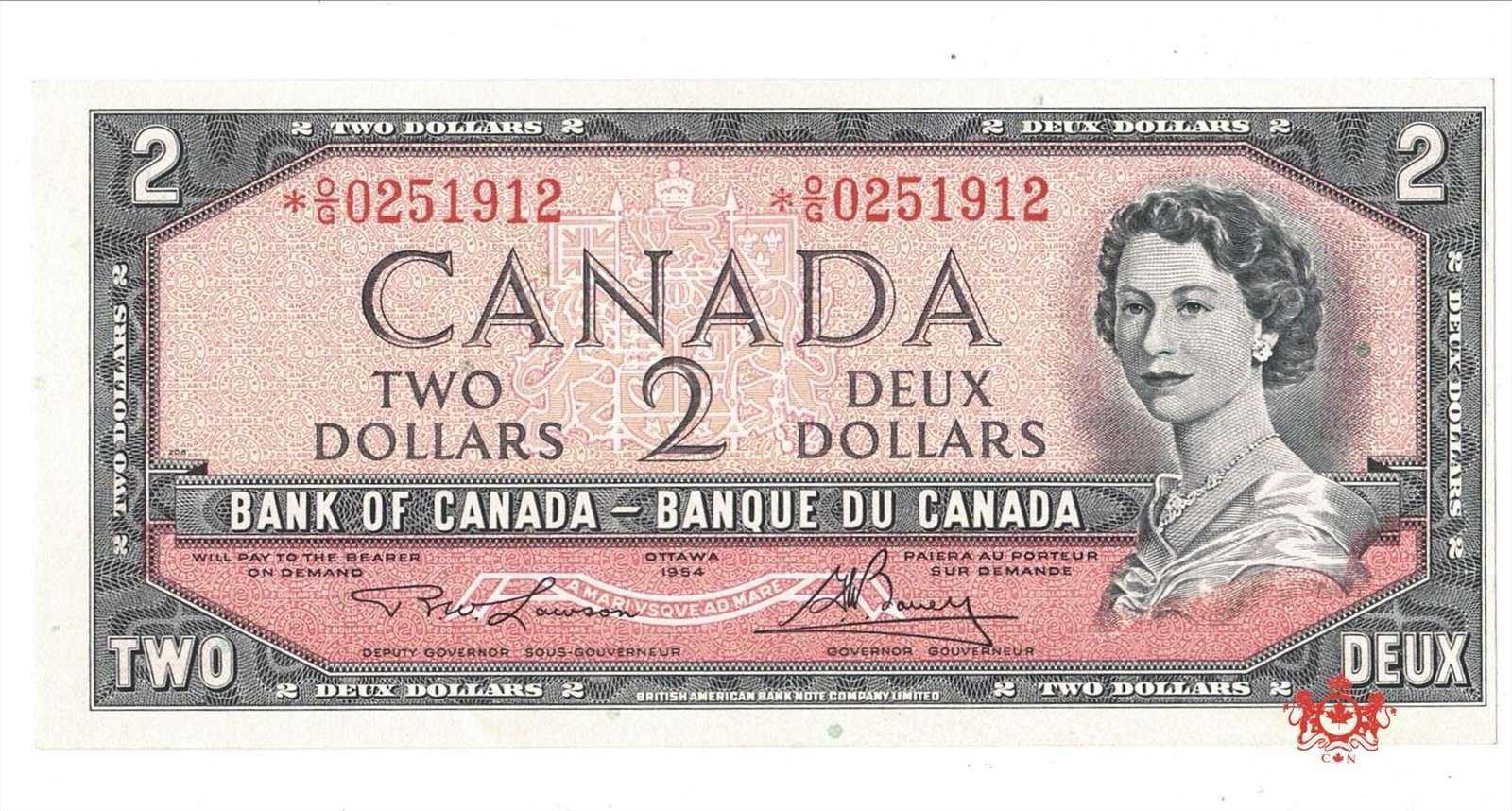 1954 Bank Of Canada 2$ Mod. Lawson/Bouey Replacement *O/G0251912 - CHunc -