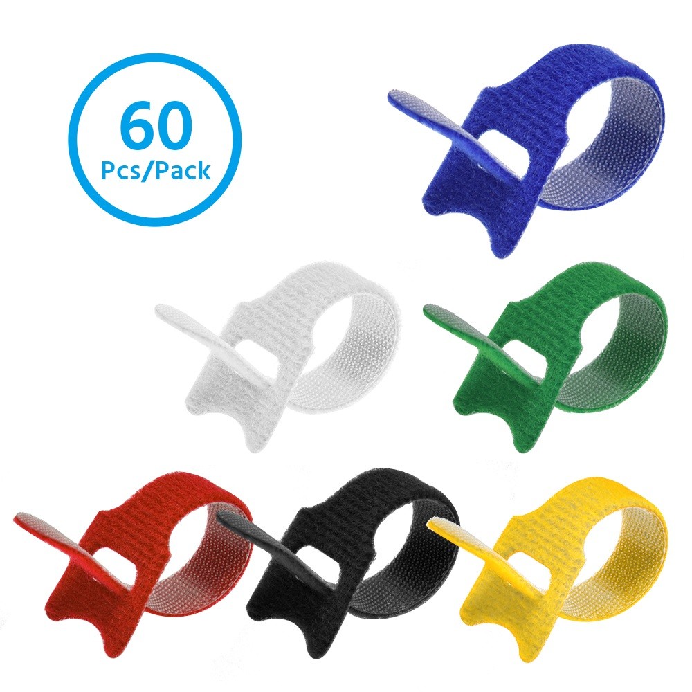 5 Pack of 4" Hook and Loop Wrap Strap 1/2" Width Assorted colors , 60pc Pack