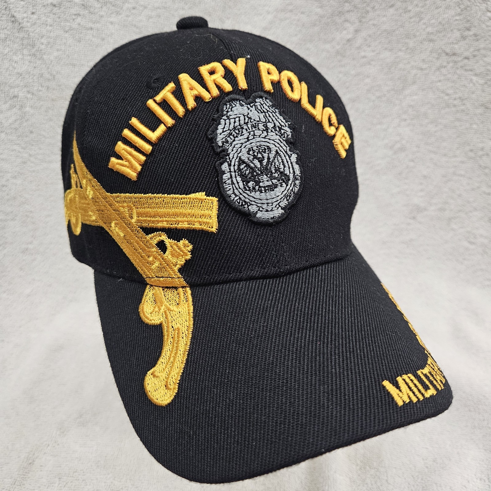 Military Police Licensed Headwear gold on black baseball cap crossed pistols NEW