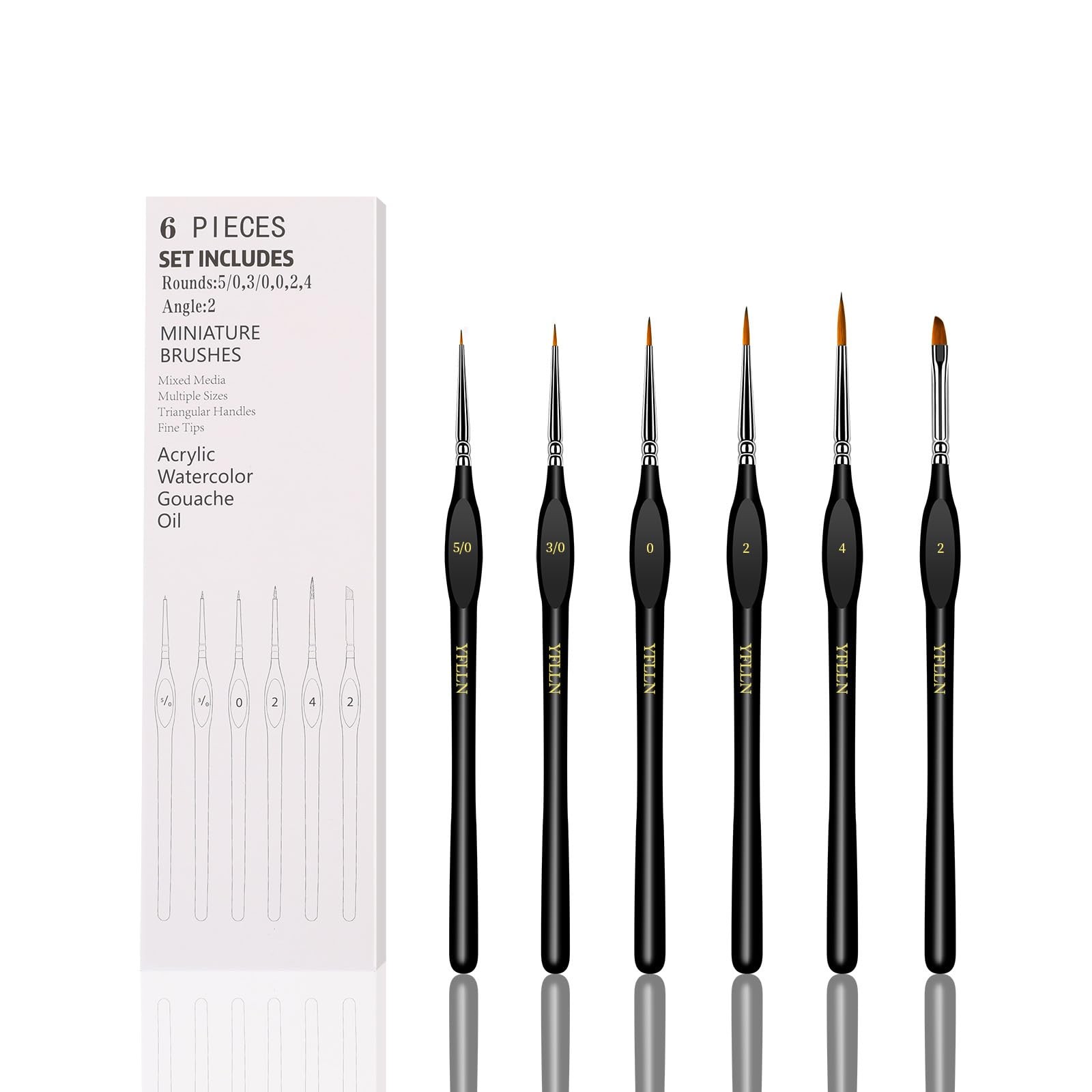 6Pcs Miniature Paint Brushes Set with Triangular Handles - for Acrylics, Oils...
