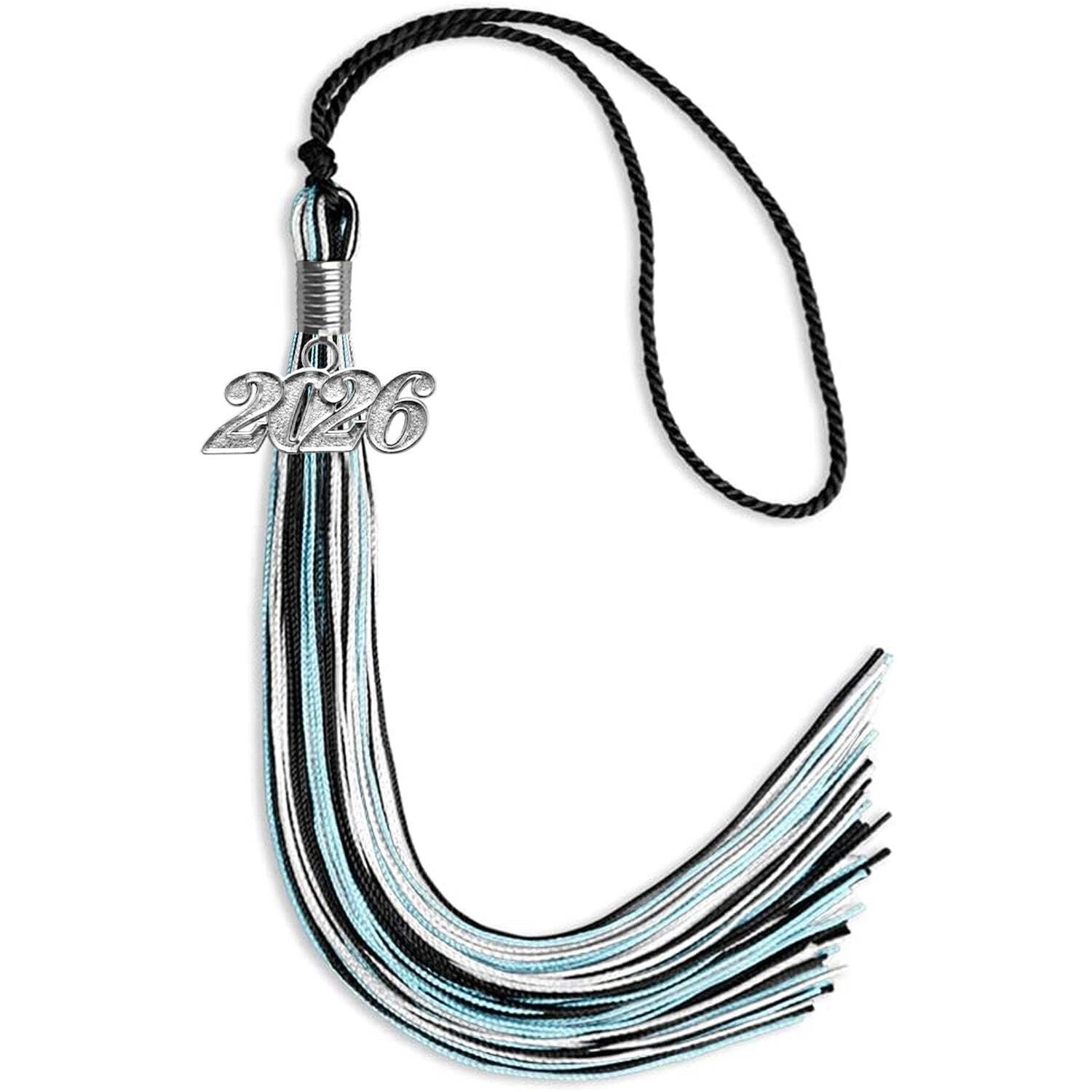 Endea Graduation Black/Light Blue/White Mixed Color Tassel with Silver Date Drop