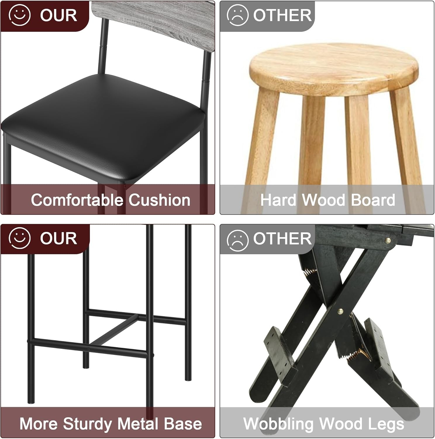 4PCS Bar Stools Upholstered Counter Height Bar Stool with Backrest and Footrest