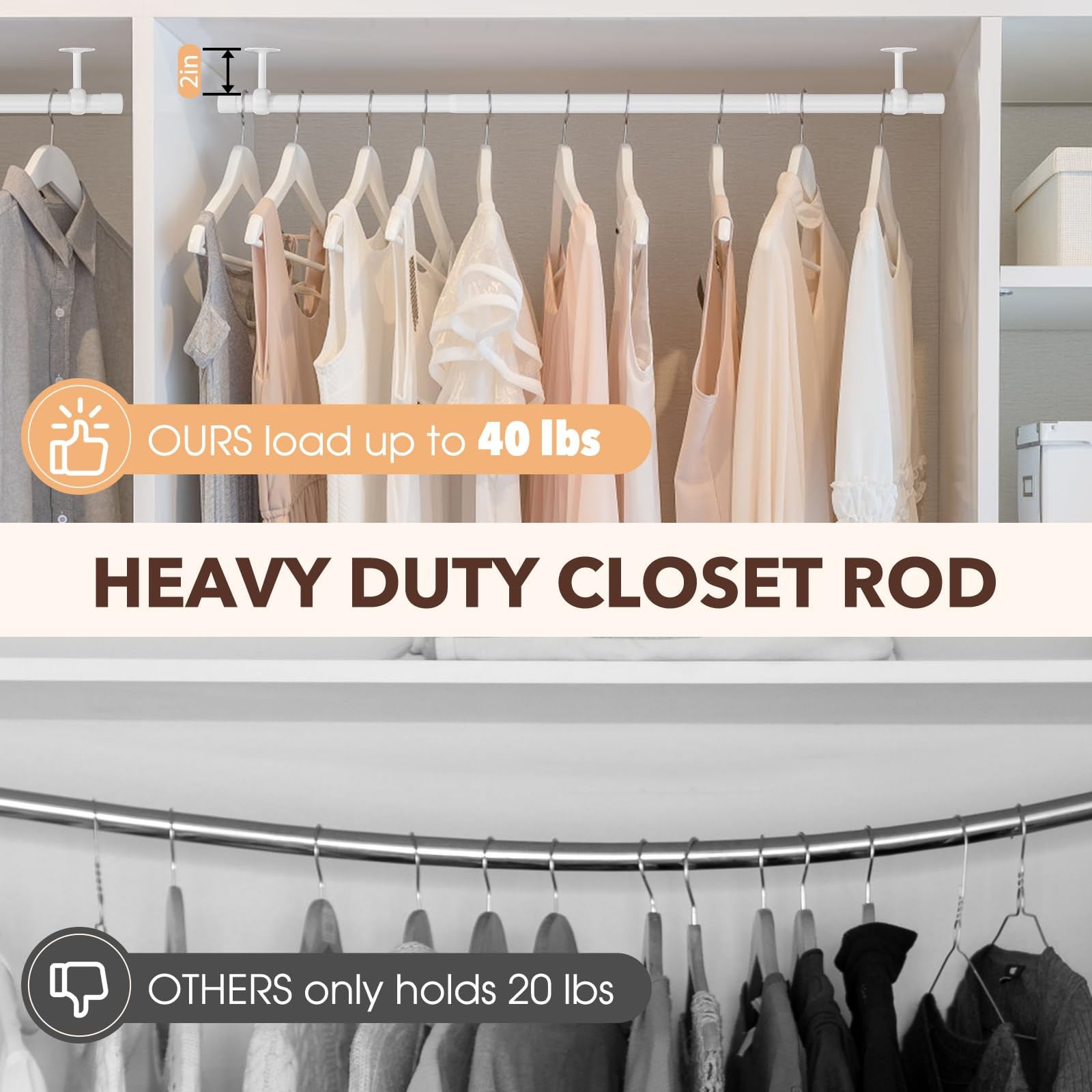 Closet Rod, Closet Rods for Hanging Clothes, 17 to 52 inch Adjustable Ceiling...
