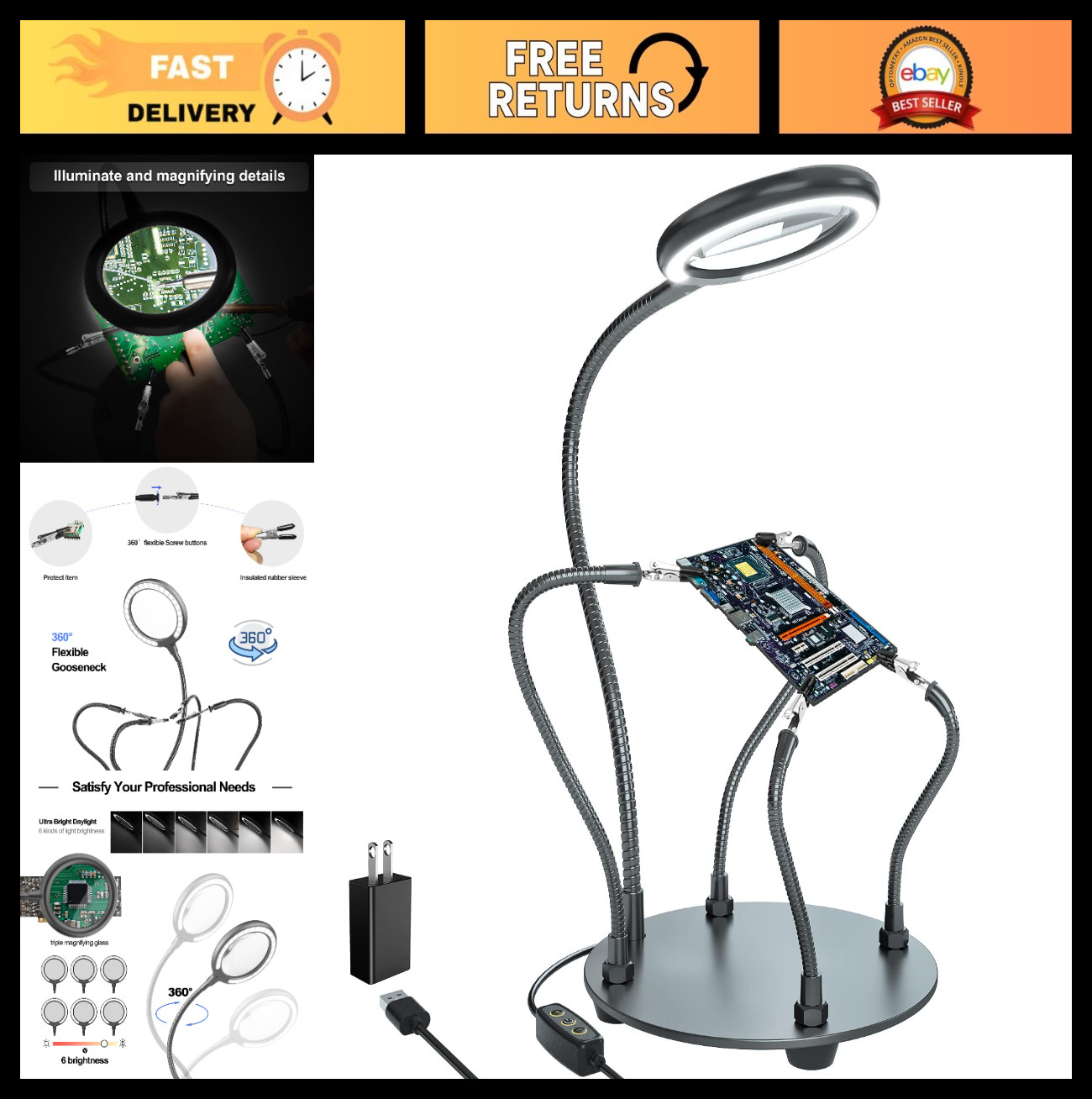 Soldering Station with 3X Magnifying Glass & Light, 4 Flexible Helping Hands Too