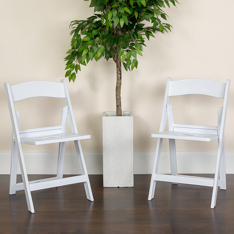 (100 PACK) Commercial Grade White Resin Wedding Folding Chair with Slatted Seat