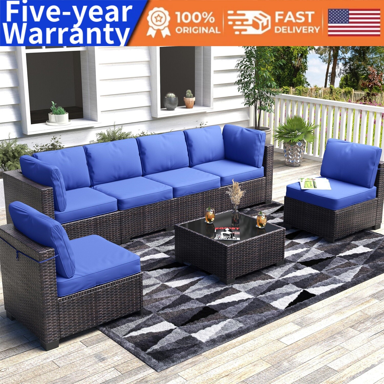 🆕7-Piece Outdoor Patio Furniture Set PE Rattan Wicker Sectional Modular Sofa Se