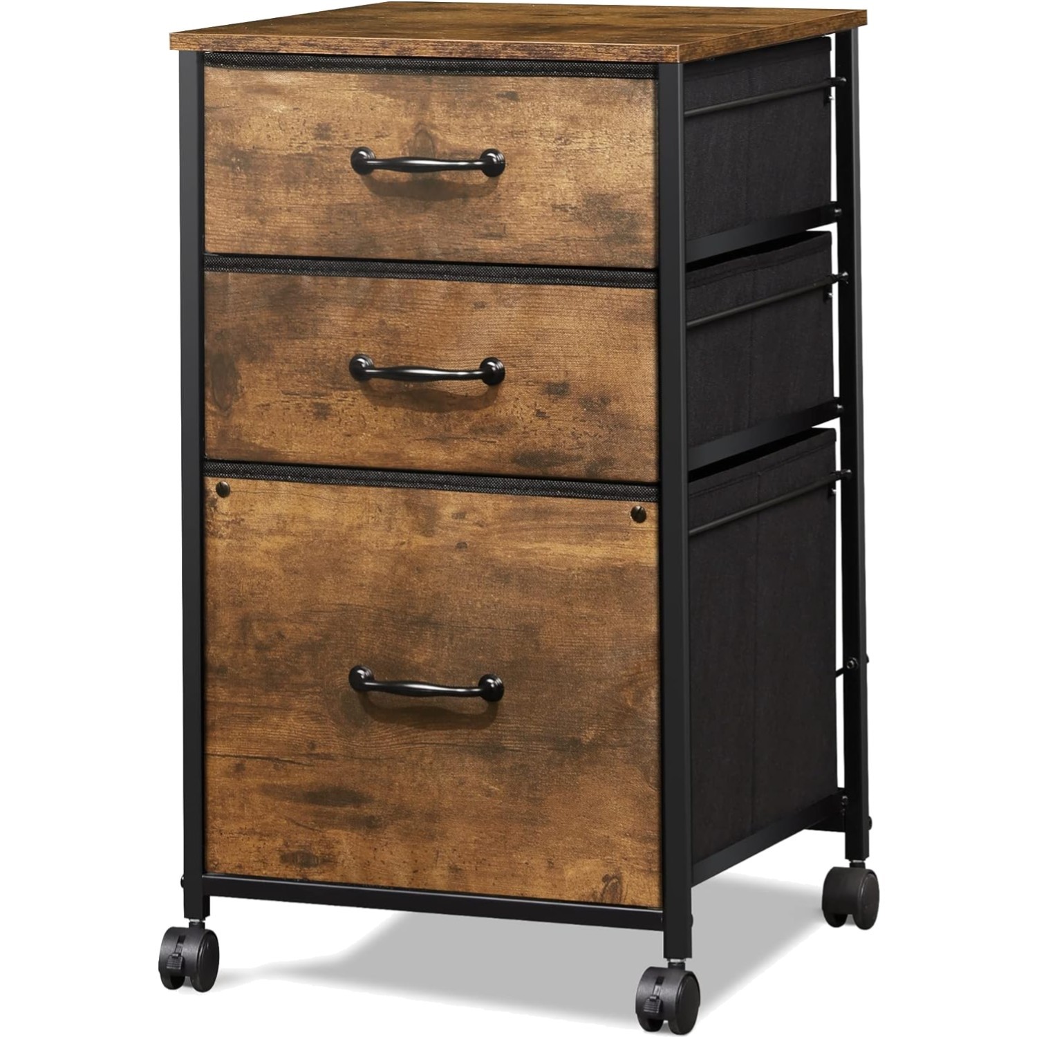 Elegant Rolling File Cabinet with 3 Drawers & Rustic Wood Finish for Home Office