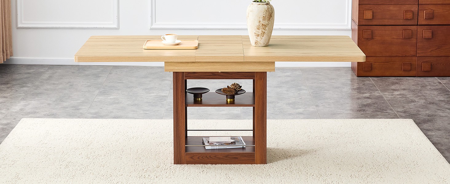 Expandable Dining Table w/storage space,59" to 71" kitchen Dining Table Walnut