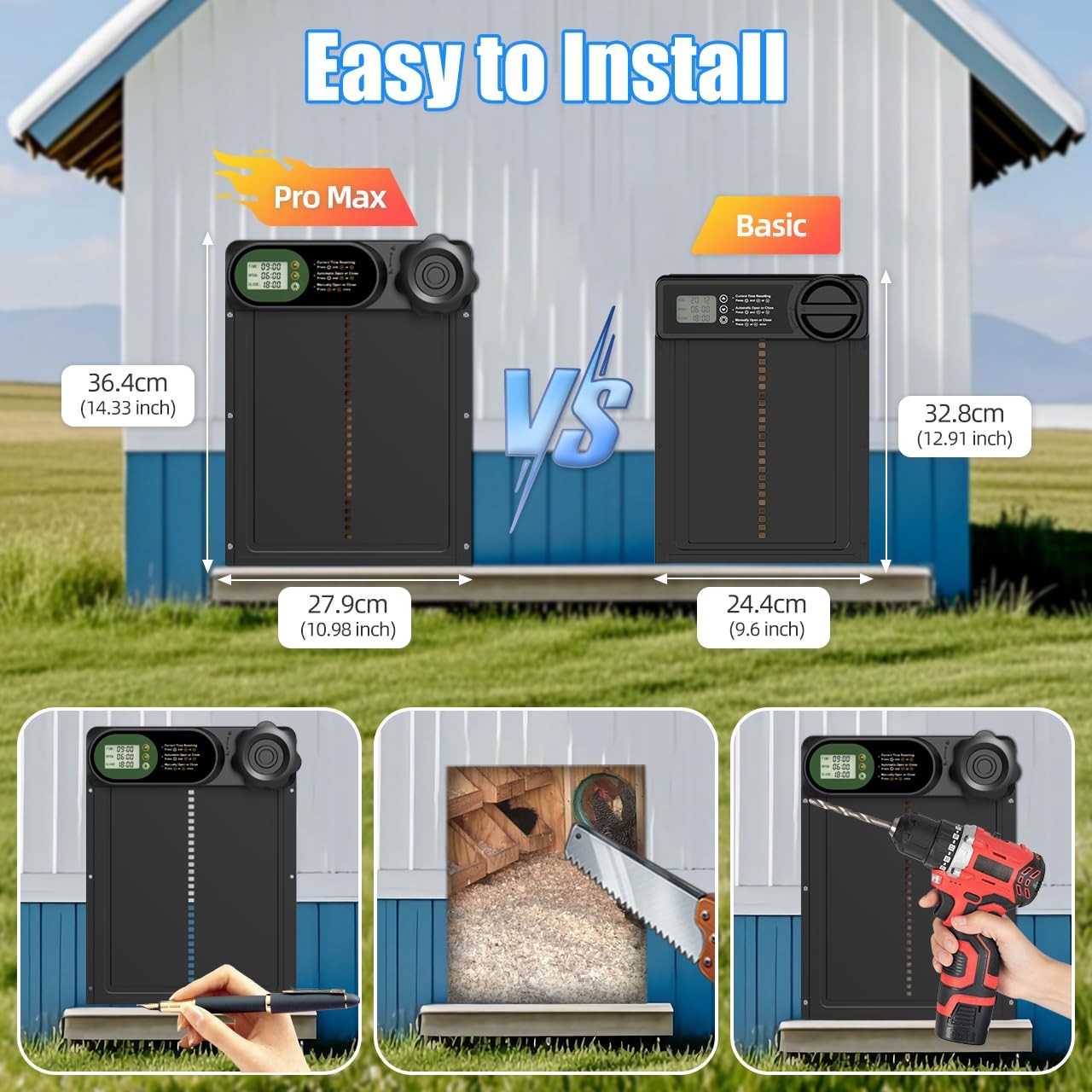 Automatic Chicken Coop Door Battery Powered, LCD Display Large Aluminum Auto ...