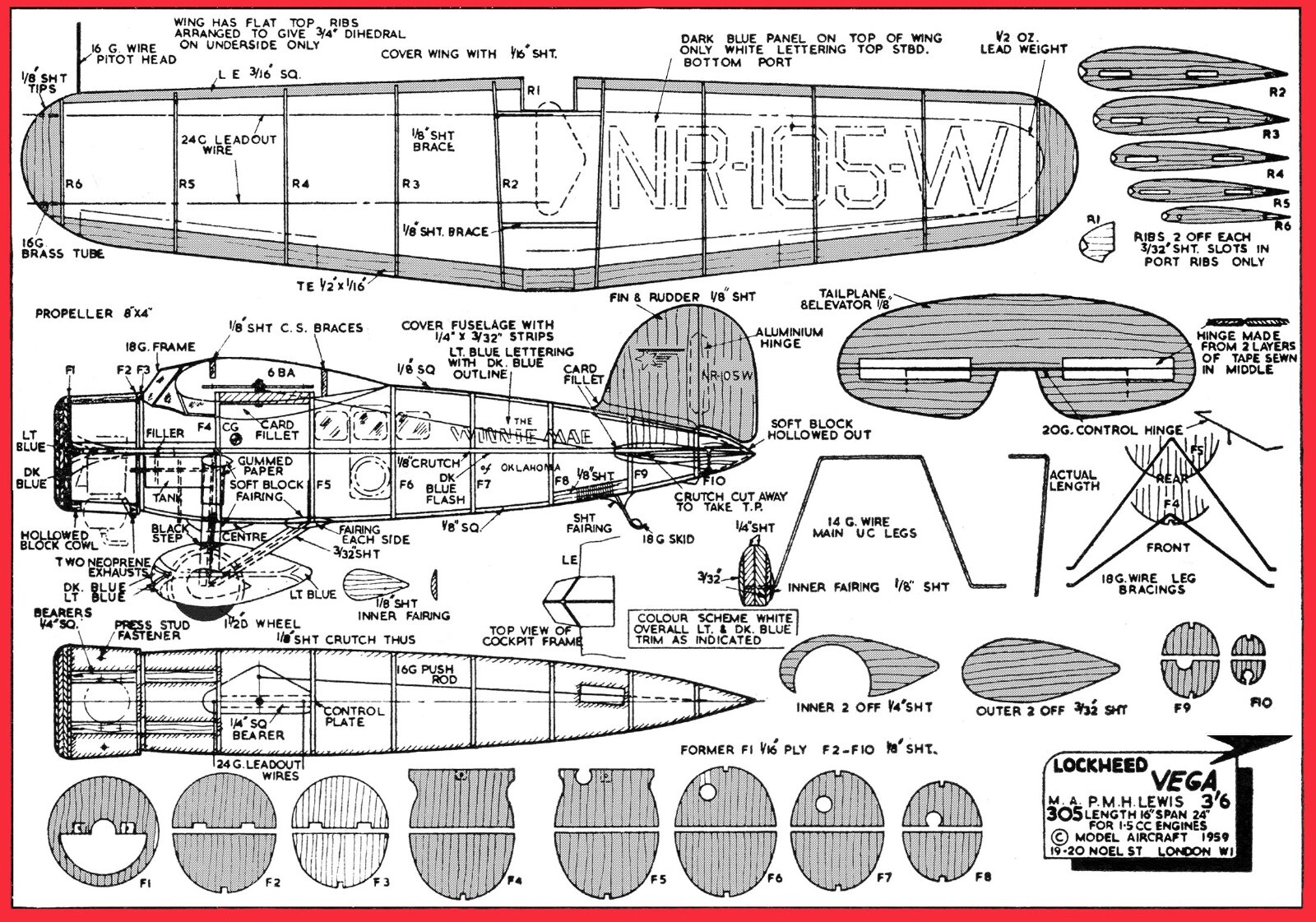 Model Airplane Plans (UC): Lockheed Vega 24" Scale for 1.5cc (.09ci) Engine