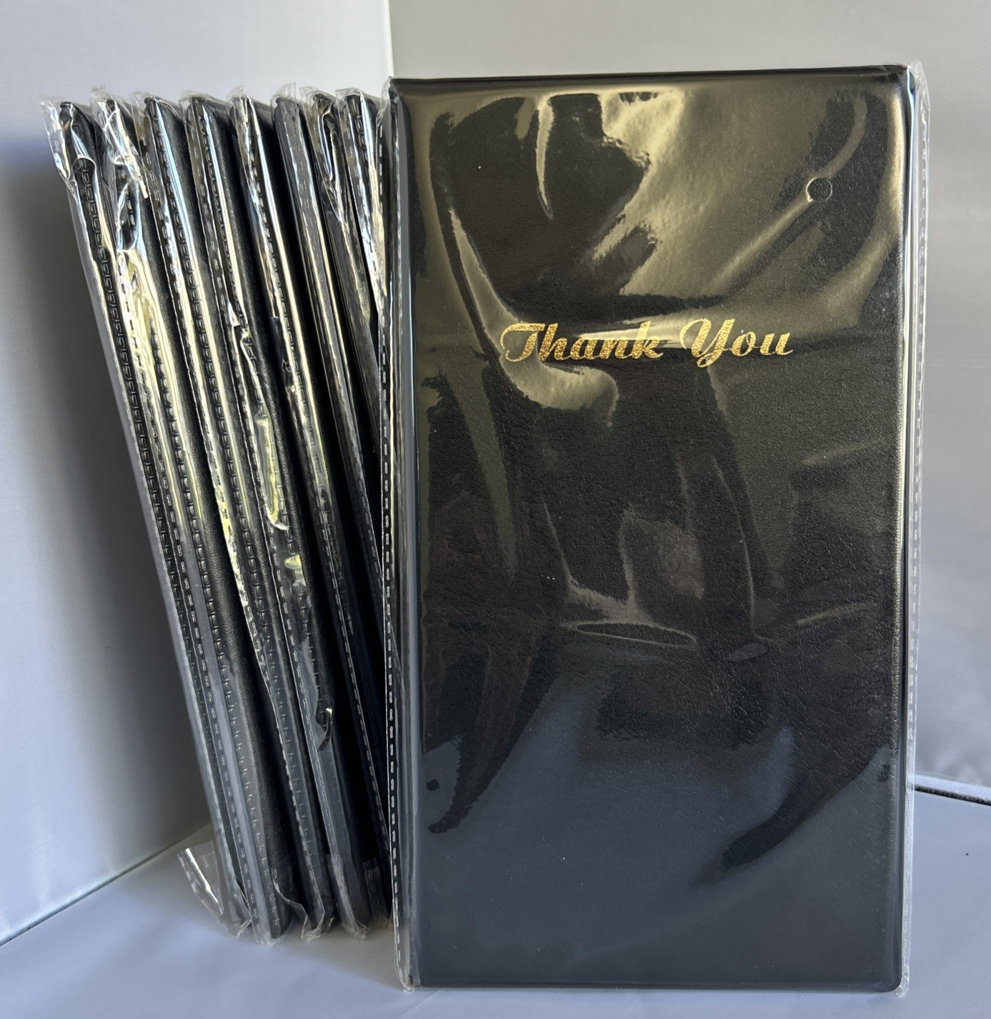 NEW Lot 9 Restaurant Check Presenters Guest Check Card Holder W/ Gold Thank You