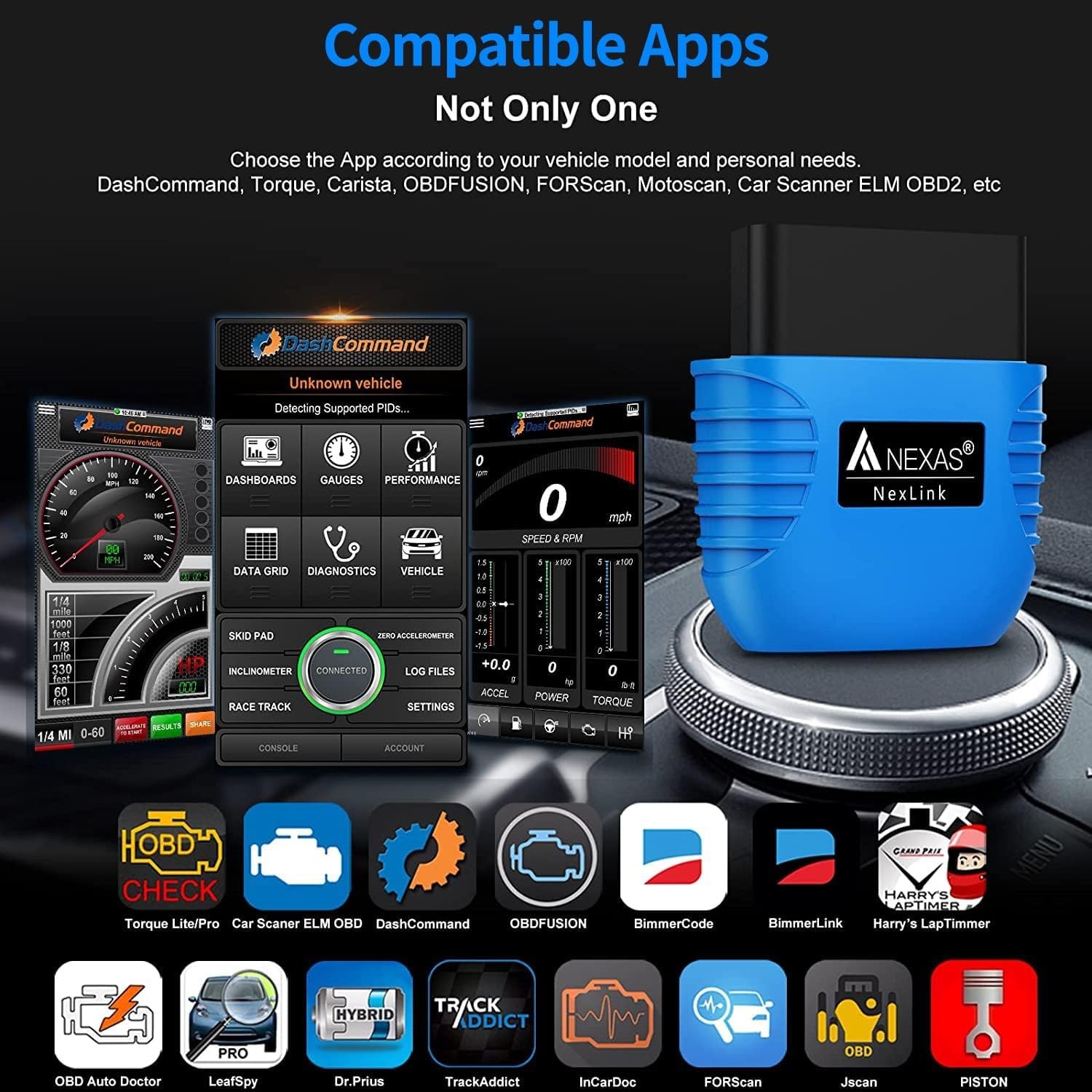 NEXAS NexLINK Bluetooth OBD2 Scanner for Car - Check Engine Light Code Reader