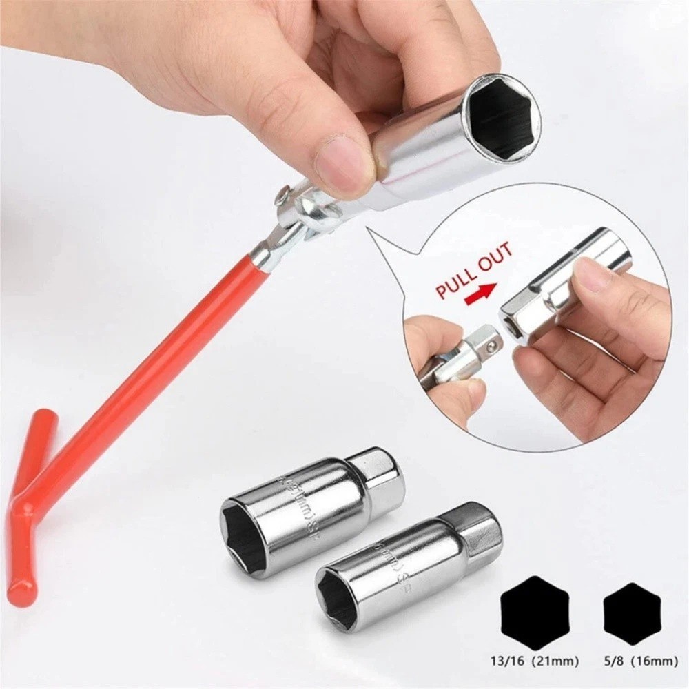 Spark Plug Removal Tool 16mm & 21mm T-Handle Flexible Spanner Socket Wrench Set