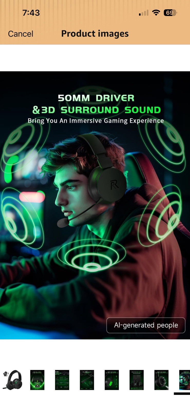 RYR Captain 200 Wireless Gaming Headset, Bluetooth/USB/3.5mm, Black