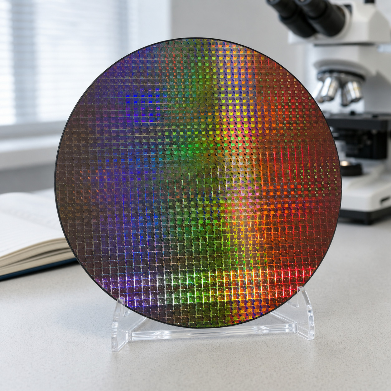 12 Inch Silicon Wafer Display with Stand CMOS IC Pattern STEM Decor