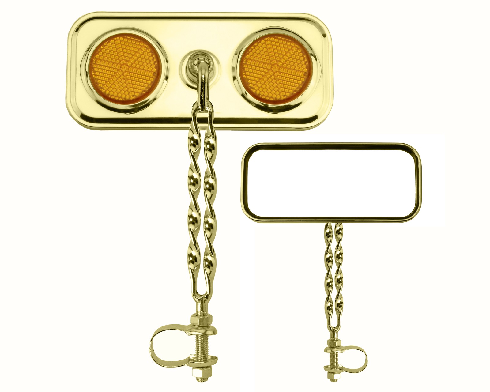 Two Bike Rectangle Double Flat Twisted Mirror Gold Amber Reflectors.