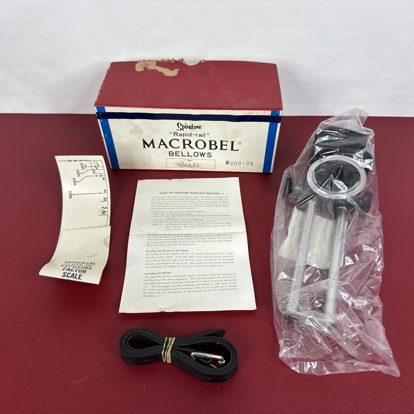 vintage Spiratone Rapid Rail Macrobel Bellows For Minolta,   NIOB