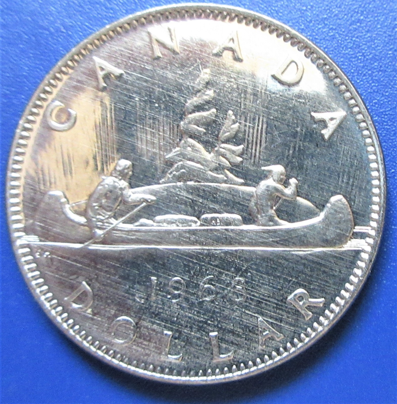 1968 Canada Canoe Nickel Dollar Coin. Canadian $1 Dollar Voyageur