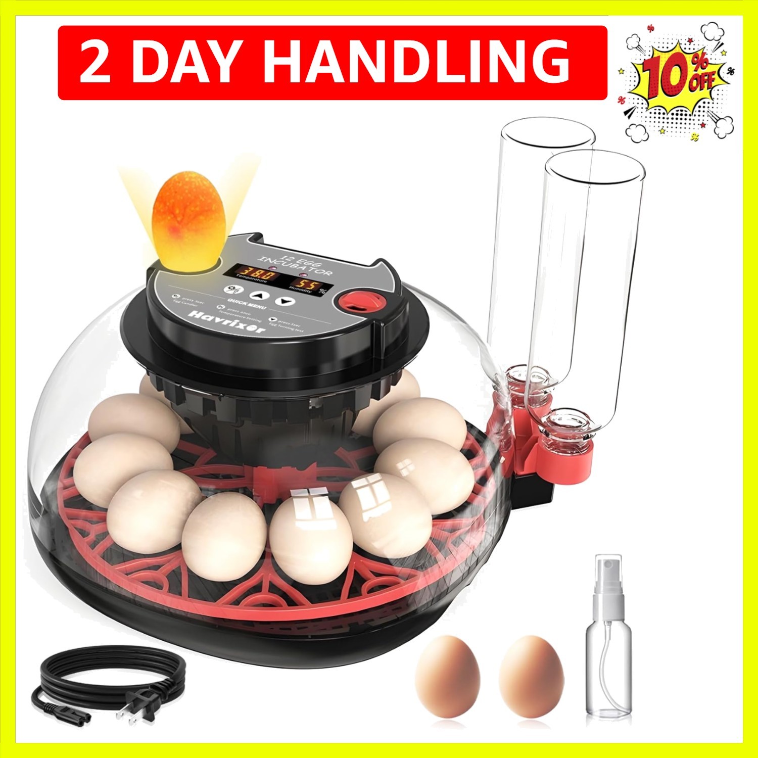 12 Egg Incubator for Hatching Eggs with Fully Automatic Egg Turning, Humidity...